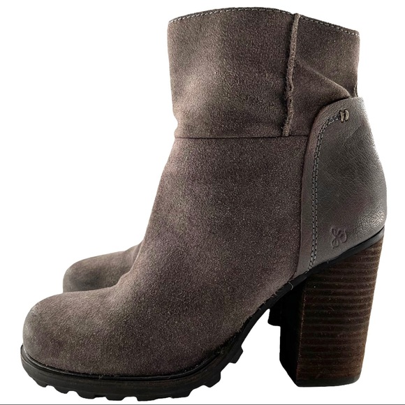 Sam Edelman Franklin Suede Leather Block Heel Ankle Boot in Grigio Gray 8.5 - Picture 1 of 11